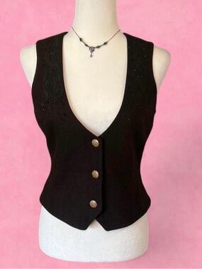 Women's Black V-Neck Button Vest